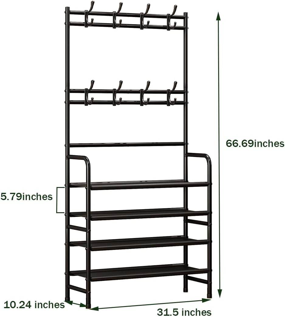 5-Tier Coat and Shoe Rack with Storage Shelf & 8 Hooks – Freestanding Organizer for Entryway & Bedroom