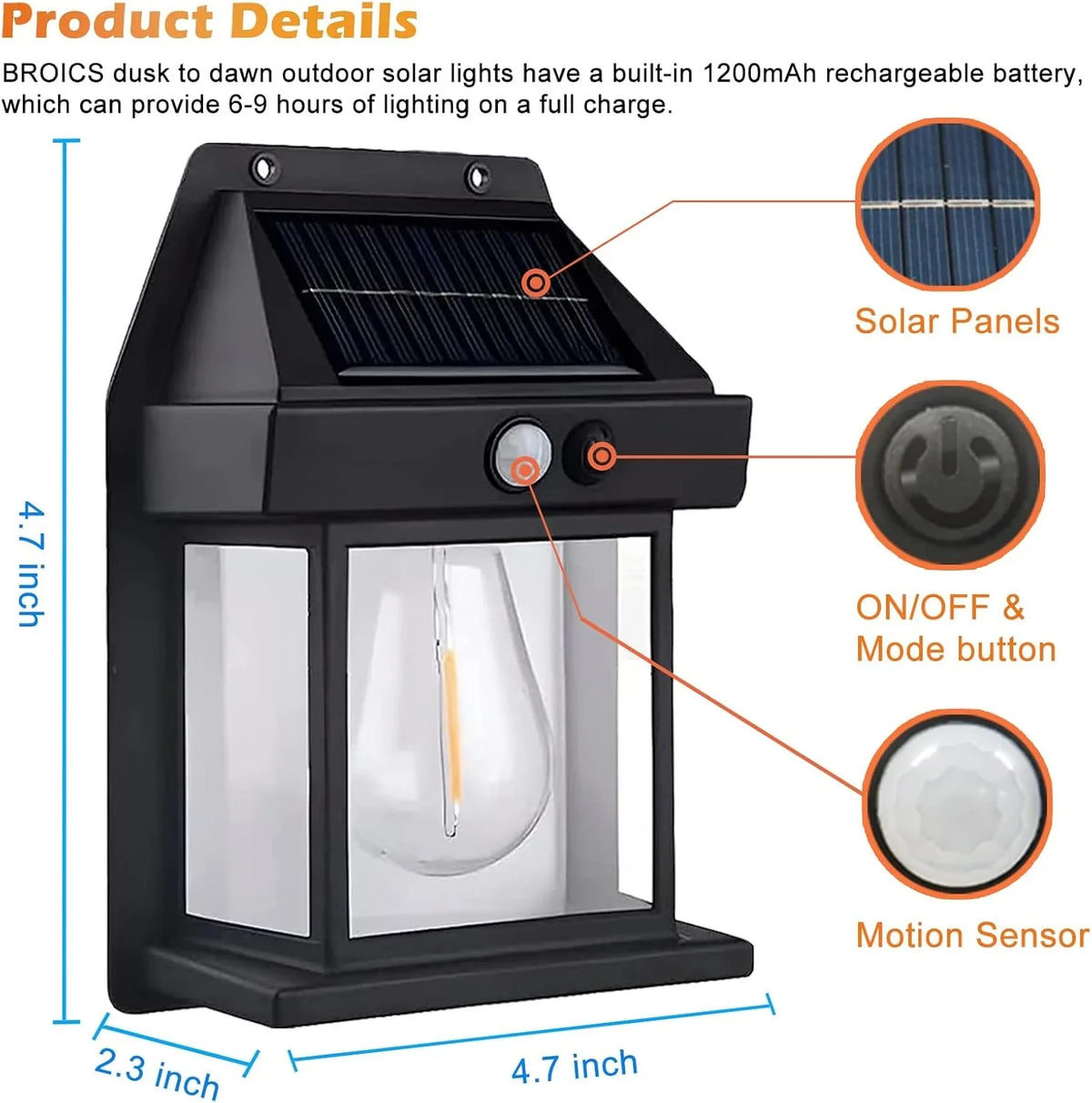 Solar Wall Lantern with 3 Lighting Modes and Waterproof