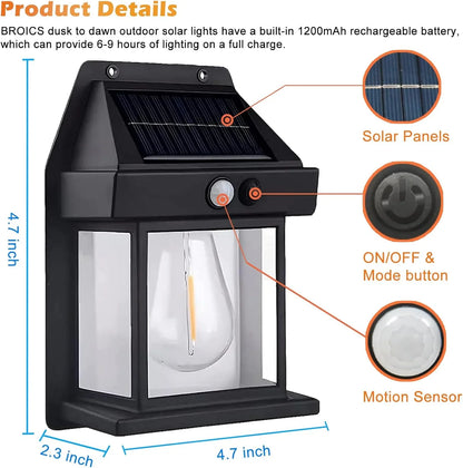 Solar Wall Lantern with 3 Lighting Modes and Waterproof